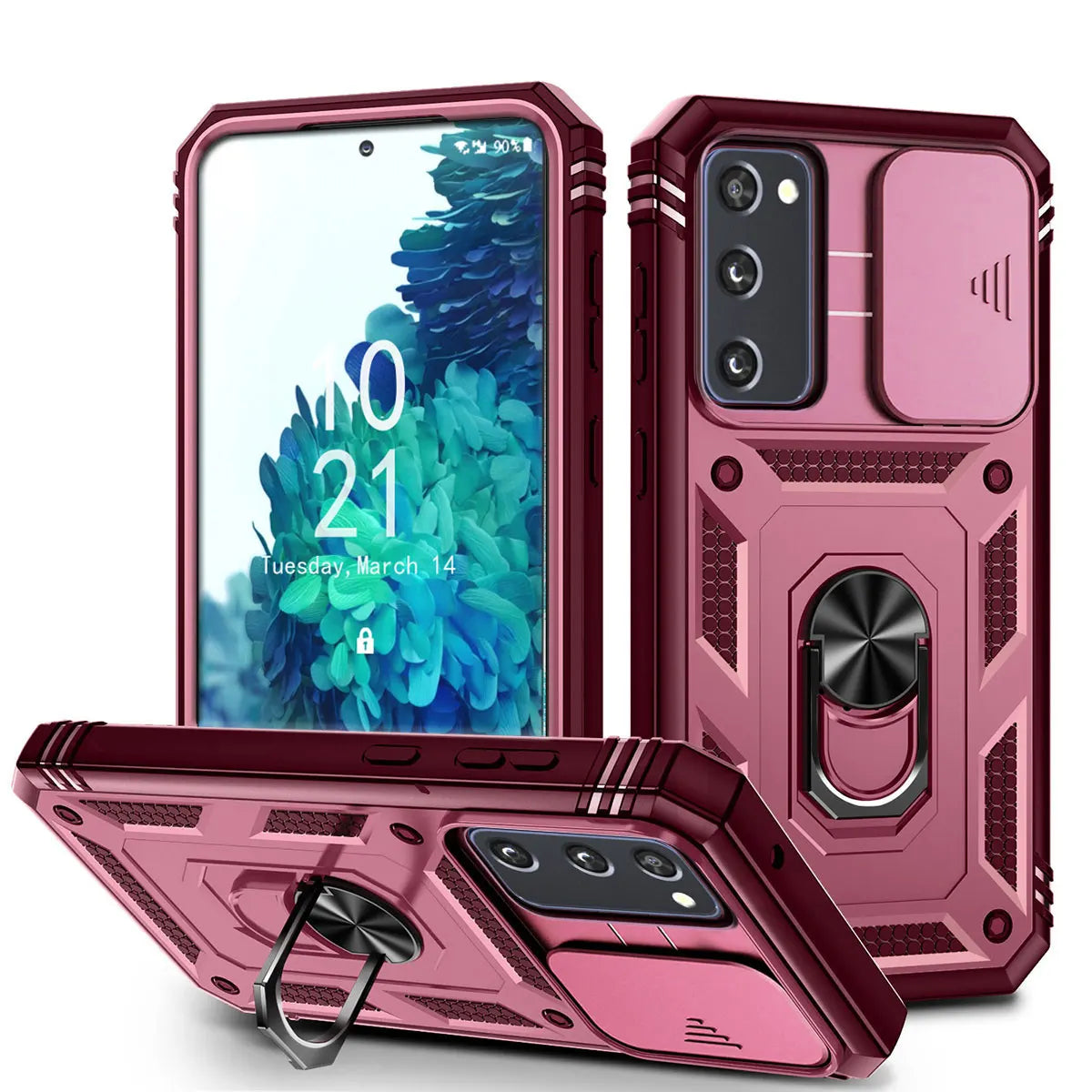 For Samsung Galaxy S20 FE 5G Phone Case Hybrid Rugged Ring Kickstand Card Slot Camera Protection Shockproof Protective Cover