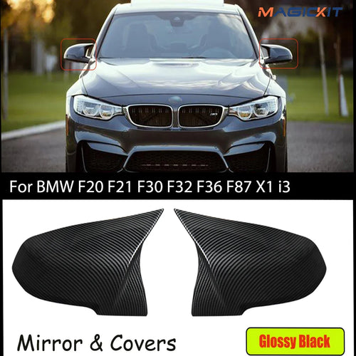 MagicKit Carbon Fiber Look Mirror Cover Style Rear Mirror Cover Caps For BMW F20 F21 F30 F32 F36 F87 X1 i3 Car Accessories
