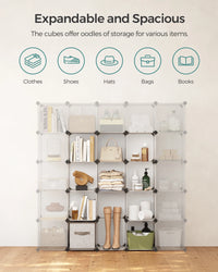 SONGMICS Cube Storage Organizer, Set of 16 Plastic Cubes, Book Shelf, Closet Organizers and Storage, Room Organization, Bedroom