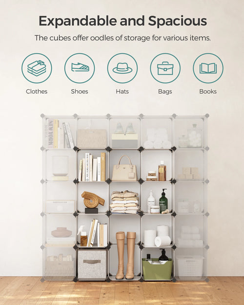 SONGMICS Cube Storage Organizer, Set of 16 Plastic Cubes, Book Shelf, Closet Organizers and Storage, Room Organization, Bedroom