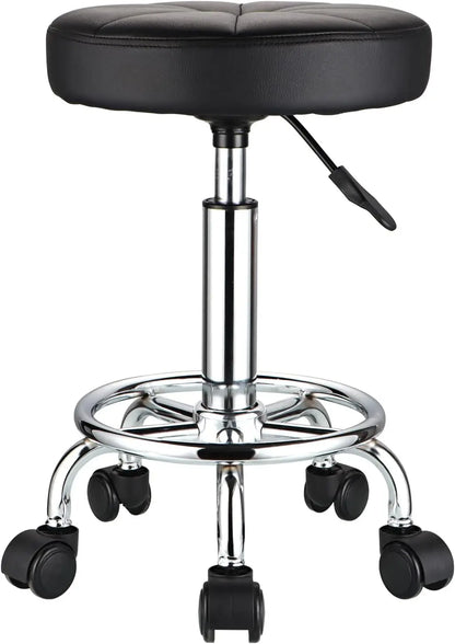 Round Rolling Stool with Wheels Height Adjustable Swivel Stool Chair for Spa Salon Massage