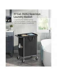 SONGMICS Laundry Basket With Wheels, Rolling Laundry Hamper, 23.8 Gallons (90L), Removable Liner, Steel Frame With Handle, Bl
