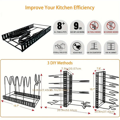Pot storage rack 8-layer POTS and pans storage box Kitchen cabinet storage metal rack,for Christmas