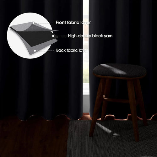 4PCS Blackout Curtains, Heat-Insulated Grommet Curtains For Bedroom Darkening, Noise Reduction Curtains For Living Room