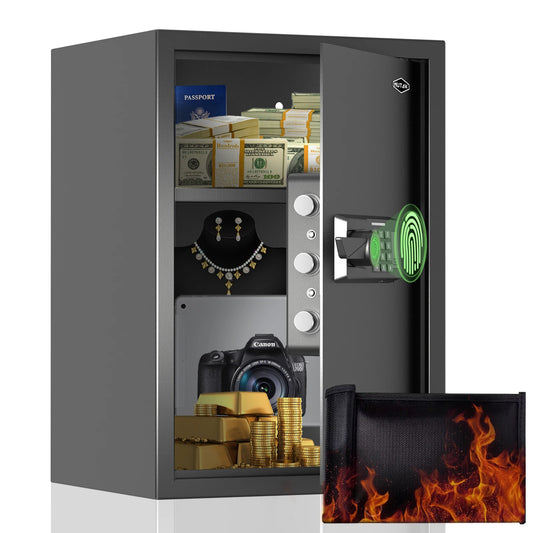 Mutak 2.0 Cub Biometric Home Safe w/ Fireproof Bag&Alarm,Office Home Security Safe Fingerprint Jewelry Valuables Money Safe Box