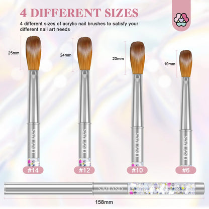 Saviland 4pcs Kolinsky Acrylic Nail Brush Set Good Quality Nail Art Mink Brush Manicure Brush Drawing Nail Art Design Beginners