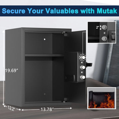Mutak 2.0 Cub Biometric Home Safe w/ Fireproof Bag&Alarm,Office Home Security Safe Fingerprint Jewelry Valuables Money Safe Box