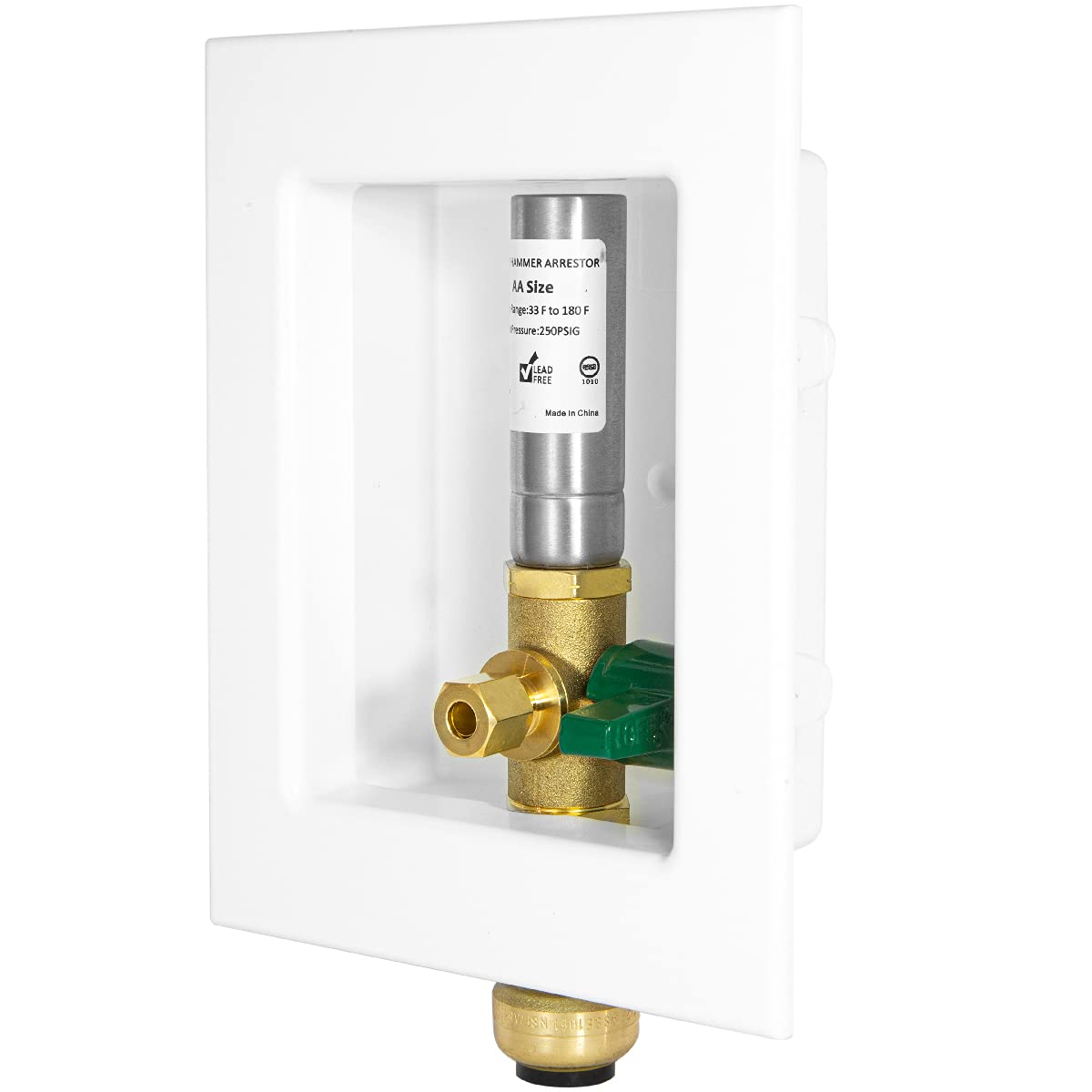 1/2" Push Fit Inlet, Ice Maker Outlet Box, with Stainless Steel Hammer Arrestor