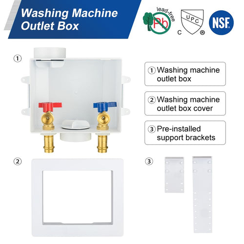 1/2" Copper Press Inlet, Washing Machine Outlet Box, Center Drain Plumbingsell