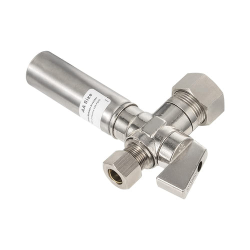 1/4 Turn Stop Straight Valve, 1/2" Nominal (5/8" OD) Compression x 3/8" OD With Stainless Steel Water Hammer Arrestor Chrome Plated Brass Plumbingsell