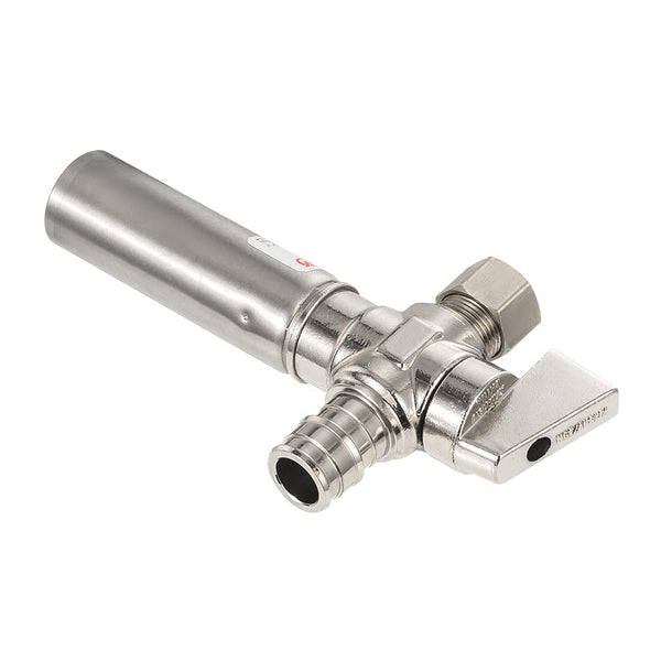1/4 Turn PEX-A Cold Expansion Stop Straight Valve, 1/2" PEX-A x 3/8" OD With Stainless Steel Water Hammer Arrestor, Chrome Plated Brass Plumbingsell