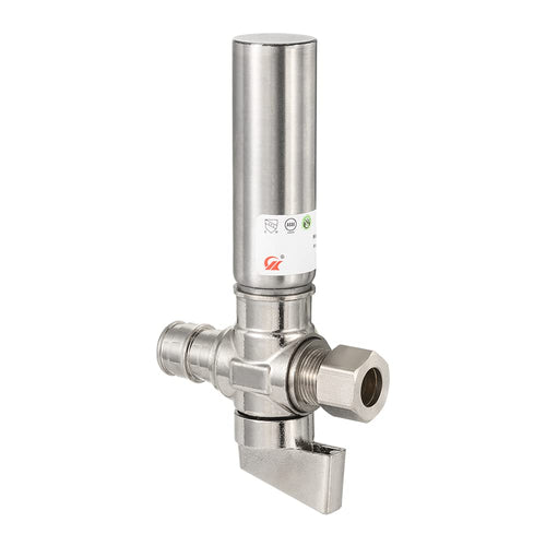 1/4 Turn PEX-A Cold Expansion Stop Straight Valve, 1/2" PEX-A x 3/8" OD With Stainless Steel Water Hammer Arrestor, Chrome Plated Brass Plumbingsell