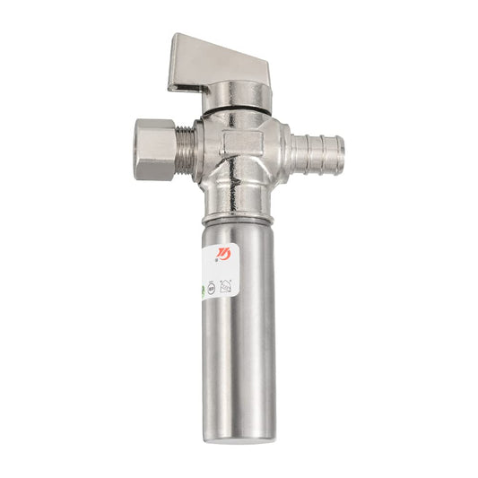 1/4 Turn Stop Straight Valve, 1/2" Barb Crimp PEX x 3/8" OD With Stainless Steel Water Hammer Arrestor Chrome Plated Brass