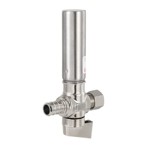 1/4 Turn Stop Straight Valve, 1/2" Barb Crimp PEX x 3/8" OD With Stainless Steel Water Hammer Arrestor Chrome Plated Brass Plumbingsell