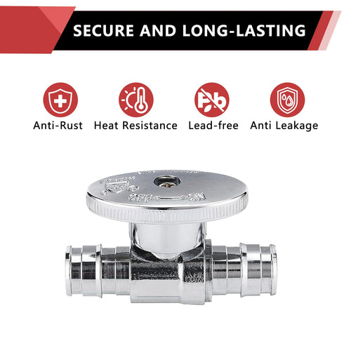 10 Pcs 1/2" x 1/2" PEX Expansion Straight Stop Valve, 1/4 Turn (Lead Free) Plumbingsell