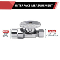 10 Pcs 1/2" CPVC x 3/8" OD Compr. Straight Stop Valve, 1/4 Turn (Lead Free) Plumbingsell