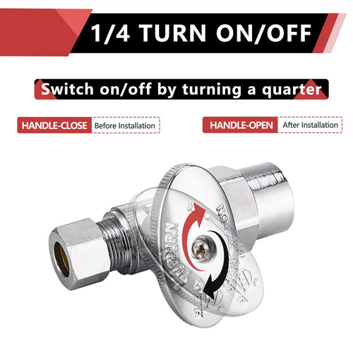10 Pcs 1/2" CPVC x 3/8" OD Compr. Straight Stop Valve, 1/4 Turn (Lead Free) Plumbingsell