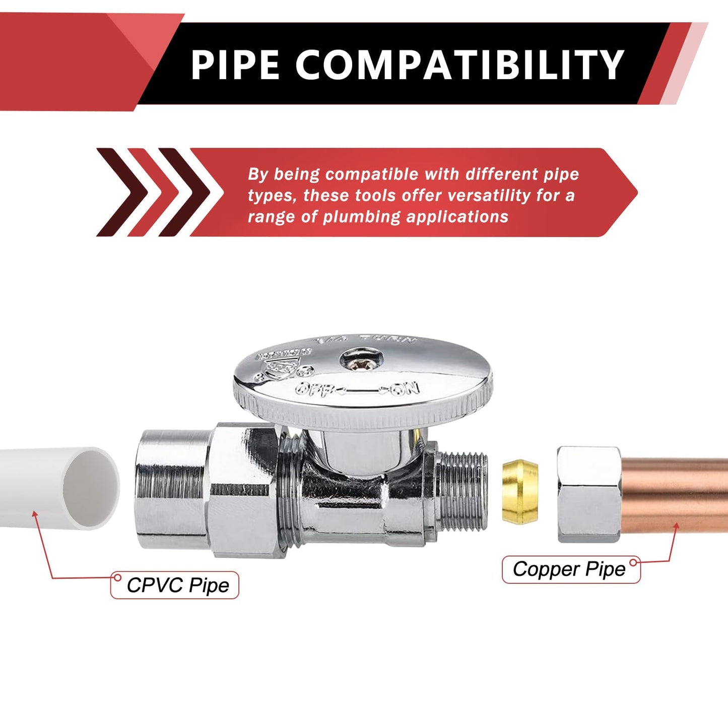 10 Pcs 1/2" CPVC x 3/8" OD Compr. Straight Stop Valve, 1/4 Turn (Lead Free)