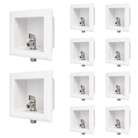 10 Pcs 1/2" Sweat Intel, Toilet Outlet Box, with Installed 1/4 Turn Angle Stop Valve
