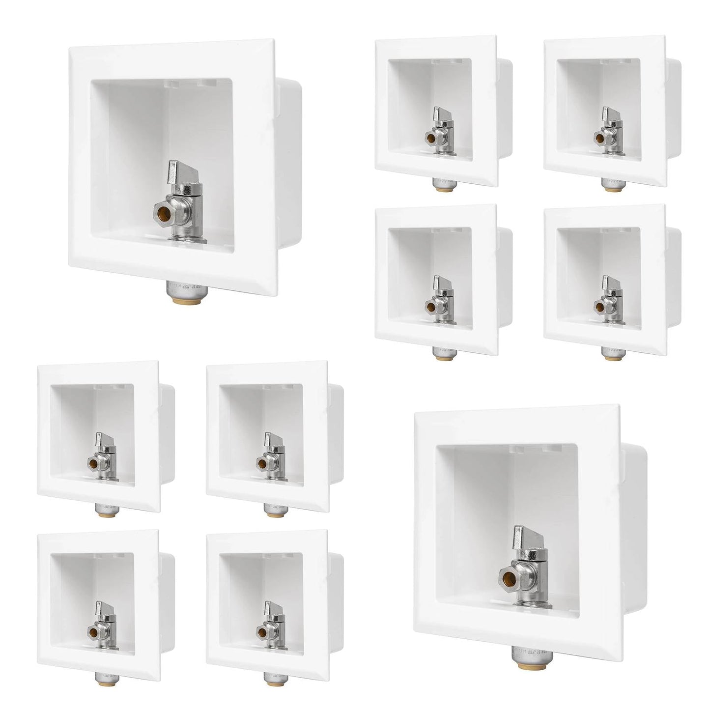 10 Pcs 1/2" Push fit Inlet, Toilet Outlet Box, with Installed 1/4 Turn Ball Valve