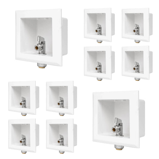 10 Pcs 1/2" Push fit Inlet, Toilet Outlet Box, with Installed 1/4 Turn Ball Valve