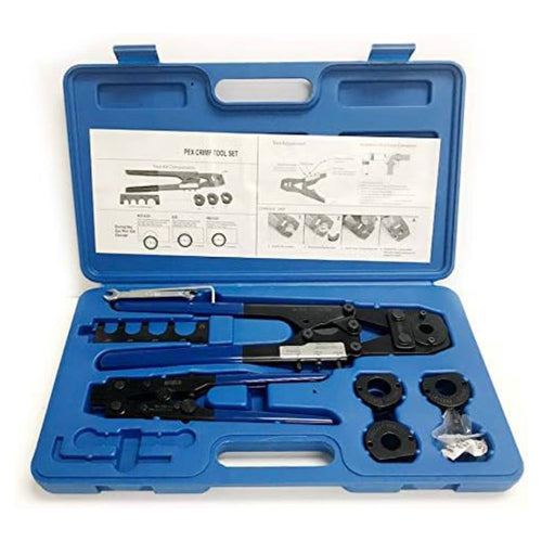 PEX Crimping Tool Kit, 3/8" , 1/2" , 5/8" and 3/4" with the Ring Removal Tool (Decrimper) & Gauge Meets F1807 Standards Plumbingsell
