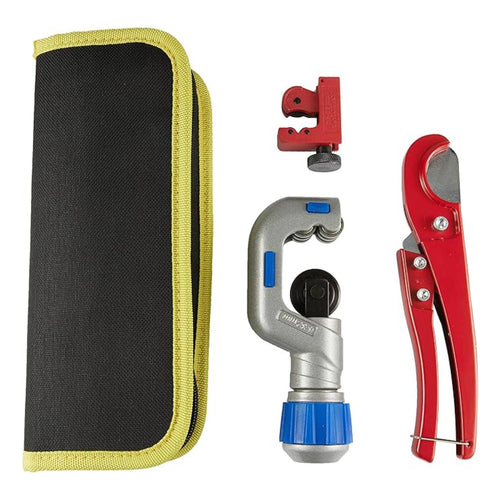 Heavy Duty Canvas Bag 3 Pcs Tubing Cutters Kit with 3/16 to 1-1/4" Pipe Cutter, 1/8 to 7/8" Mini Tube Cutter for Metal Pipes