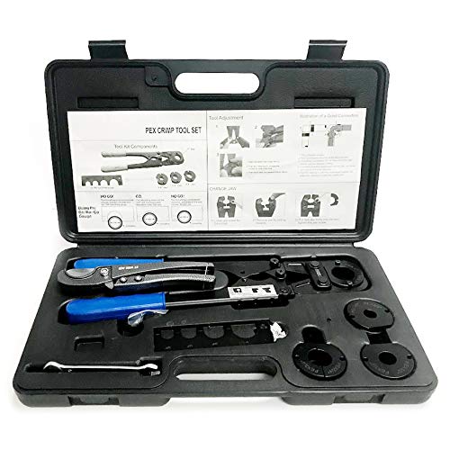 PEX Crimping Tool Kit, FULL SIZE, 3/8" , 1/2" , 3/4" , 1" Copper Ring with Gauge & PEX Pipe Cutter Meets F1807 Standards