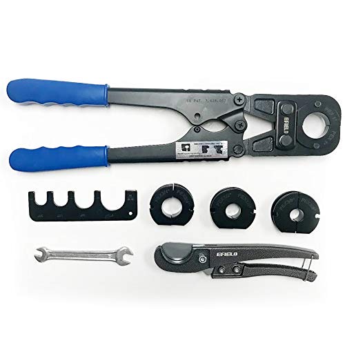 PEX Crimping Tool Kit, FULL SIZE, 3/8" , 1/2" , 3/4" , 1" Copper Ring with Gauge & PEX Pipe Cutter Meets F1807 Standards