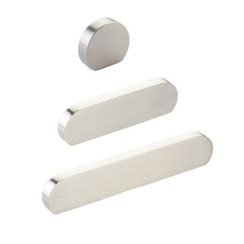Brushed Nickel "Bit" Rounded Drawer Pulls and Cabinet Knobs Euro • Knobs