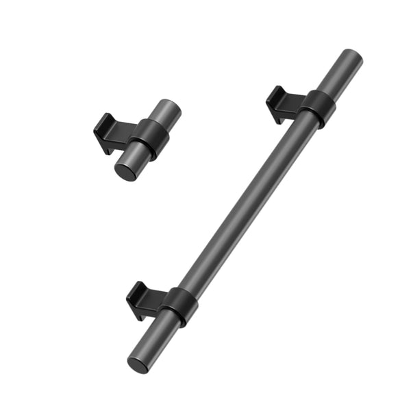 Black and Gun Metal "Bond" T-Bar Dual Finish Knob and Pulls Euro • Knobs