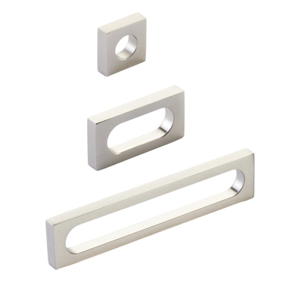 Brushed Nickel "Loop" Square Drawer Pulls and Cabinet Knobs Euro • Knobs