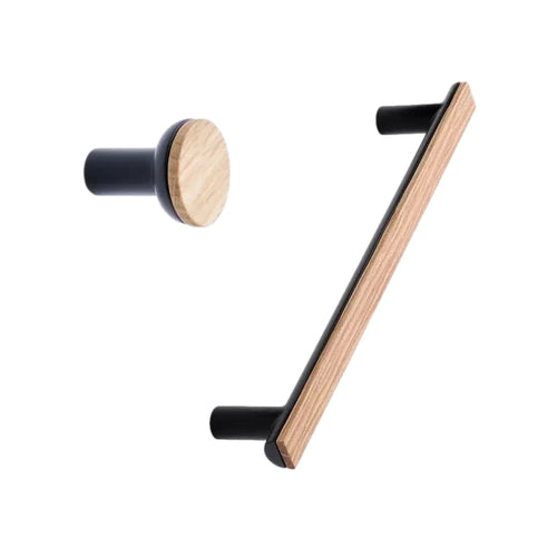 Black and Oak Wood "Bis" Cabinet Knob and Drawer Handle Euro • Knobs
