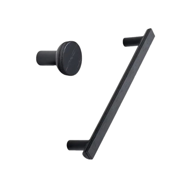 Black and Wood "Bis" Cabinet Knob and Drawer Handle Euro • Knobs