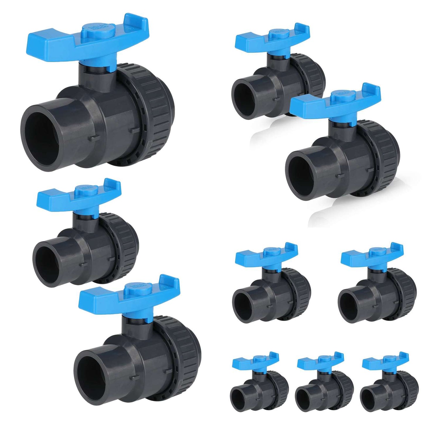 10 Pcs 3/4" PVC Single Union Ball Valve SCH 40/80, Threaded