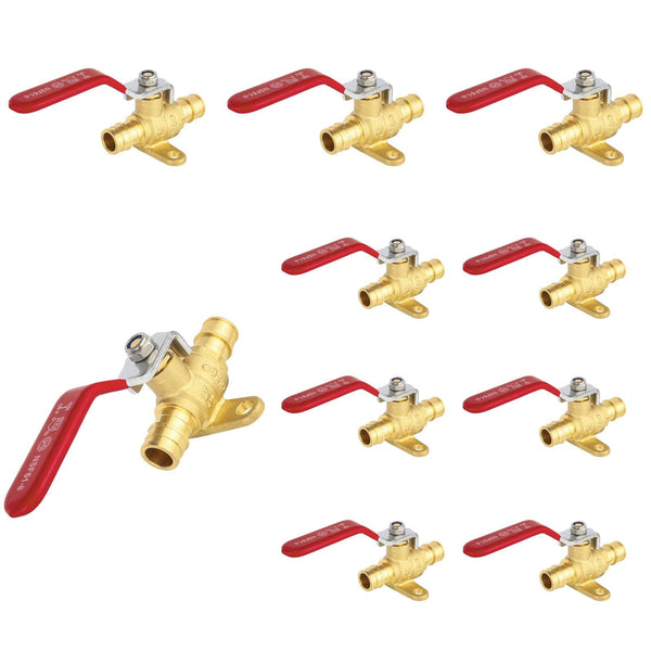 10 Pcs 3/4" PEX Crimp Drop Ear Ball Valve, Red (Lead Free)