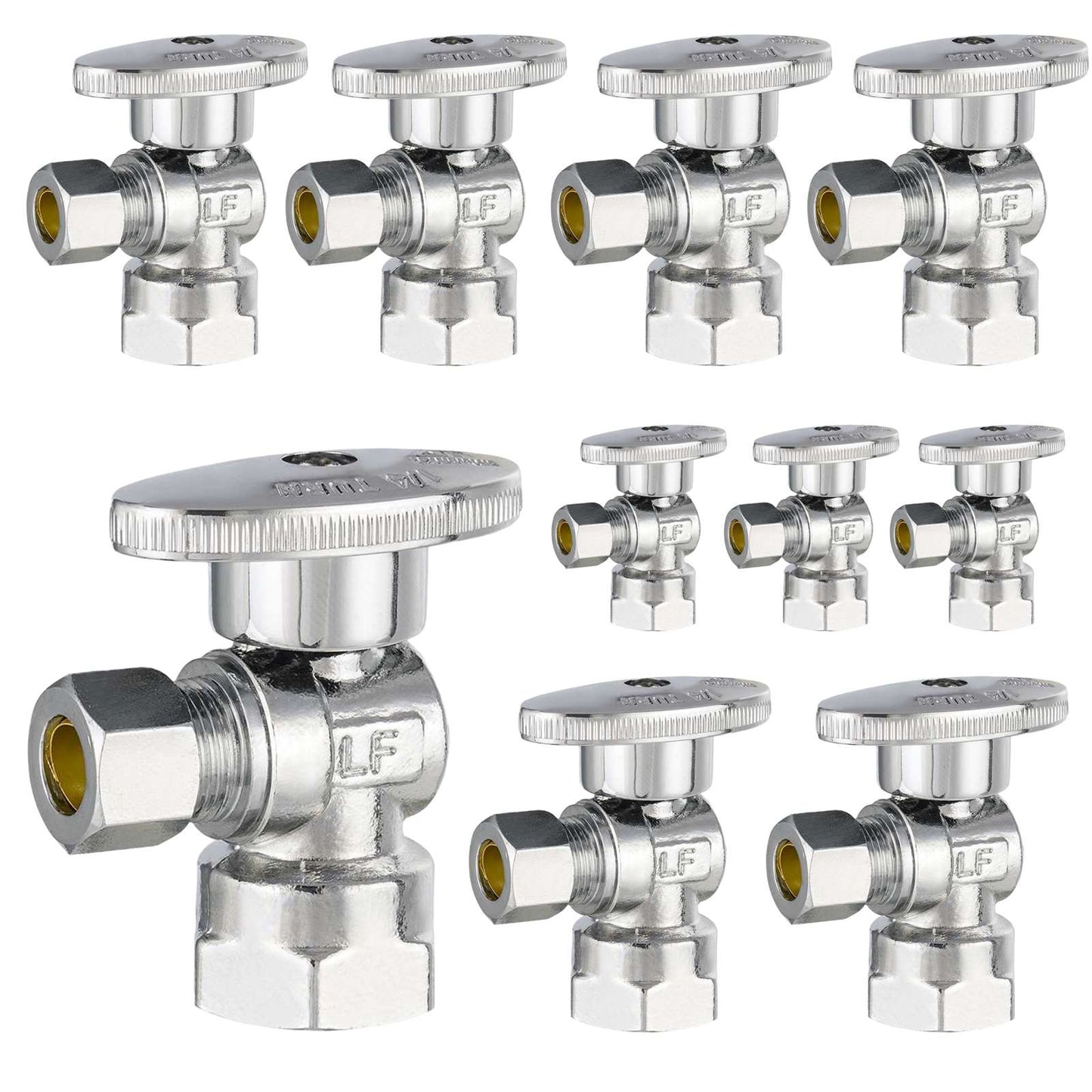 10 Pcs 1/2" FIP x 3/8" OD Compr. Angle Stop Valve, 1/4 Turn (Lead Free)