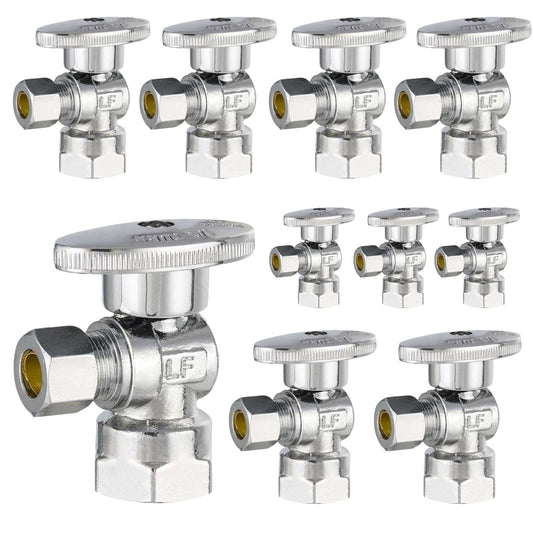 10 Pcs 1/2" FIP x 3/8" OD Compr. Angle Stop Valve, 1/4 Turn (Lead Free)