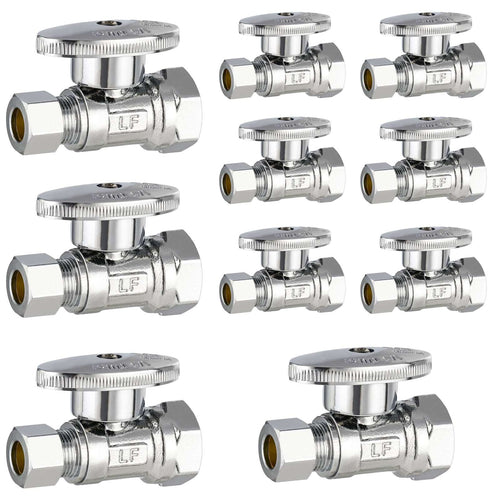 10 Pcs 1/2" FIP x 3/8" OD Compr. Straight Stop Valve, 1/4 Turn (Lead Free) Plumbingsell