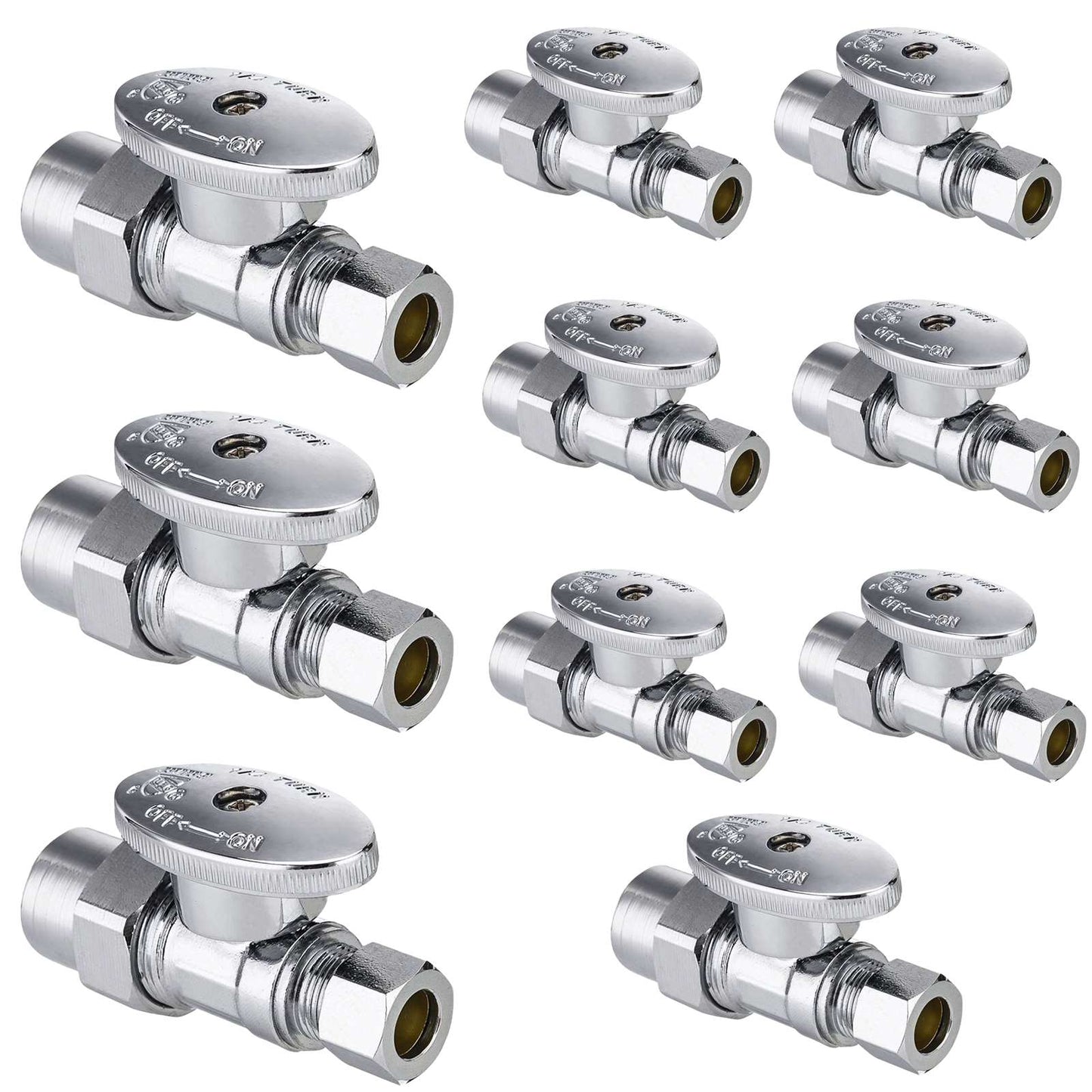 10 Pcs 1/2" CPVC x 3/8" OD Compr. Straight Stop Valve, 1/4 Turn (Lead Free)