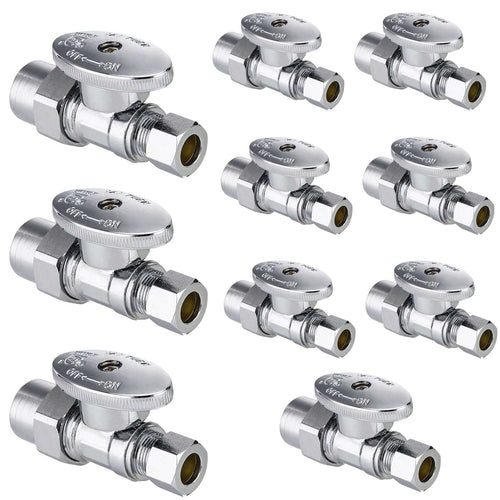 10 Pcs 1/2" CPVC x 3/8" OD Compr. Straight Stop Valve, 1/4 Turn (Lead Free) Plumbingsell