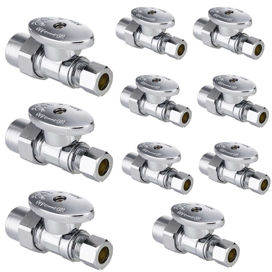 10 Pcs 1/2" CPVC x 3/8" OD Compr. Straight Stop Valve, 1/4 Turn (Lead Free)