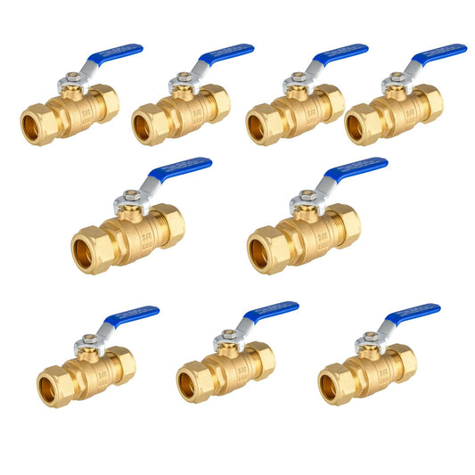 10 Pcs 3/4" Compression Ball Valve, Blue (Lead Free)