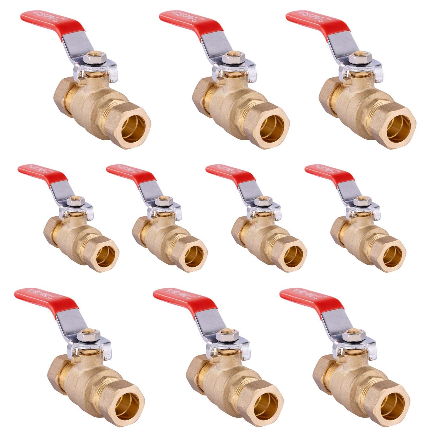 10 Pcs 1/2" Compression Ball Valve, Red (Lead Free)