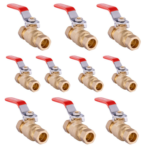 10 Pcs 1/2" Compression Ball Valve, Red (Lead Free) Plumbingsell