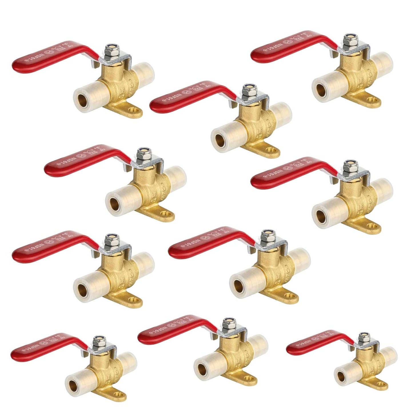 10 Pcs 1/2" PEX Expansion Drop Ear Ball Valve, Red (Lead Free)