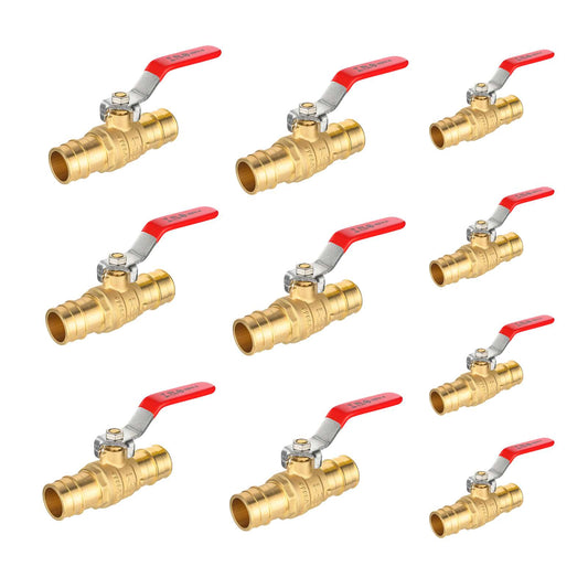 10 Pcs 1/2" PEX Expansion Ball Valve, Red (Lead Free)