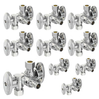 10 Pcs 1/2" PEX Crimp x 3/8" OD Compr. x 3/8" OD Compr. Dual Stop Valve, 1/4 Turn (Lead Free) Plumbingsell
