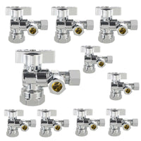 10 Pcs 1/2" NOM (5/8" OD) Inlet x 3/8" OD Outlet x 3/8" OD Outlet Split Angle Stop Valve, 1/4 Turn (Lead Free) Plumbingsell