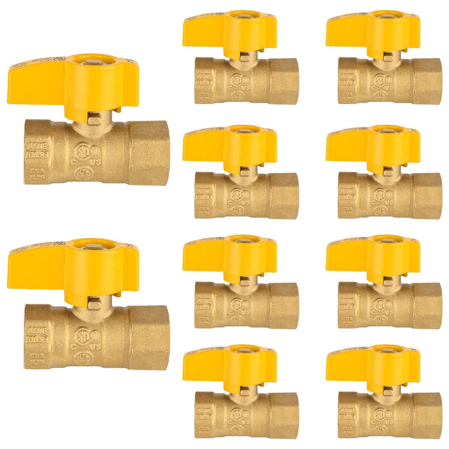 10 Pcs 3/8" FNPT Gas Valve, Yellow